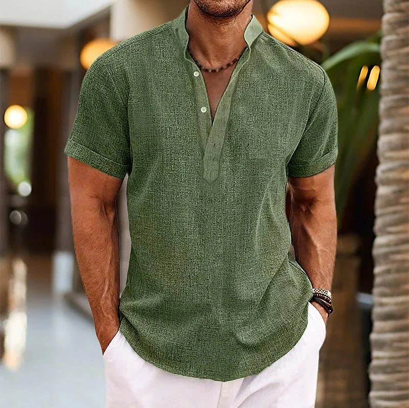 Stand Collar Short Sleeve Shirt