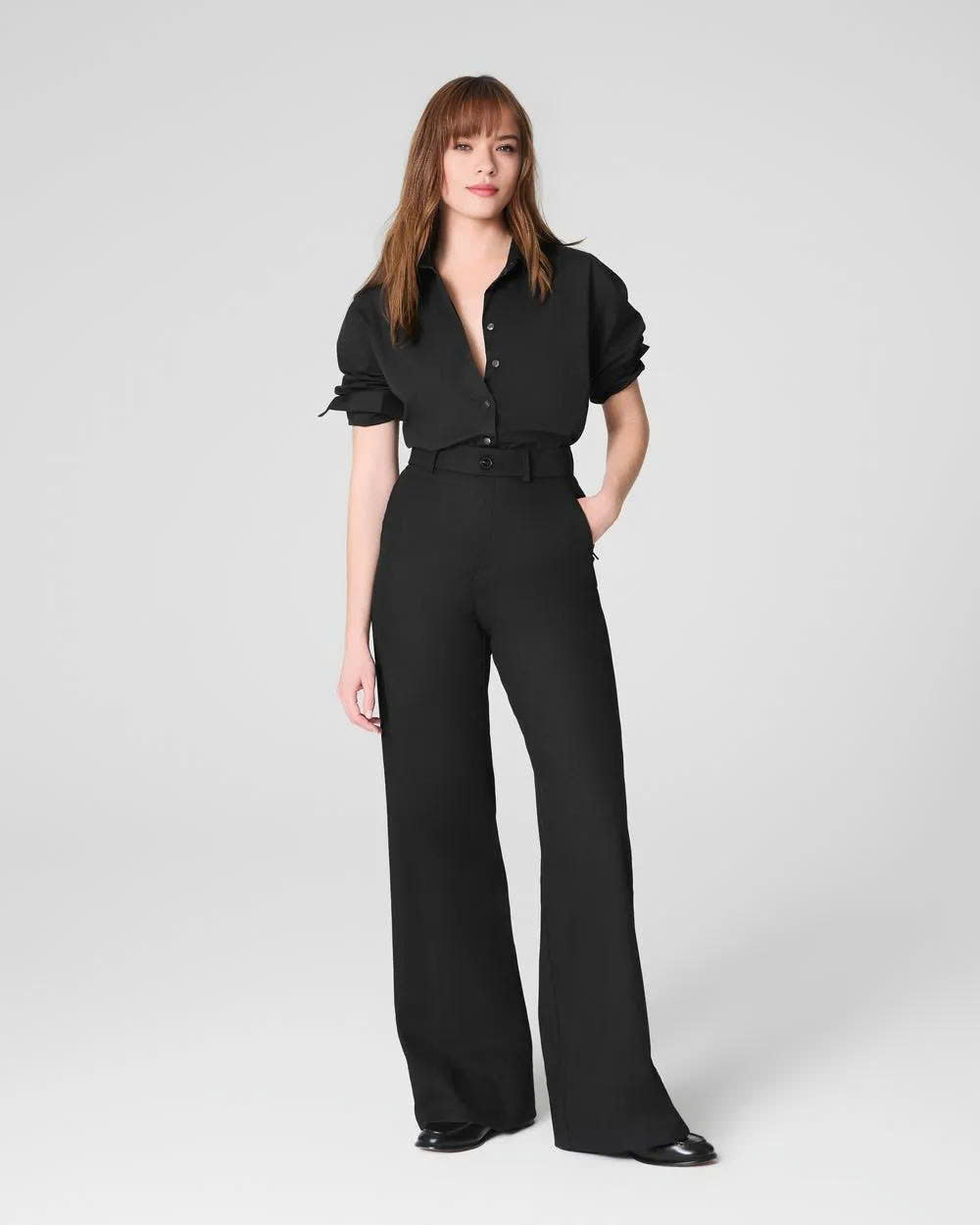 Tummy Control Stretch Twill Wide Leg Pant