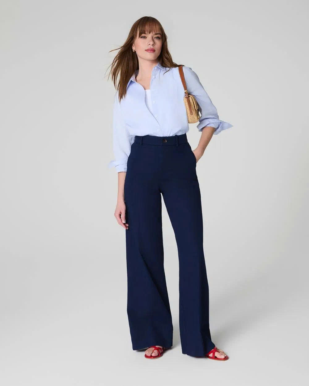 Tummy Control Stretch Twill Wide Leg Pant